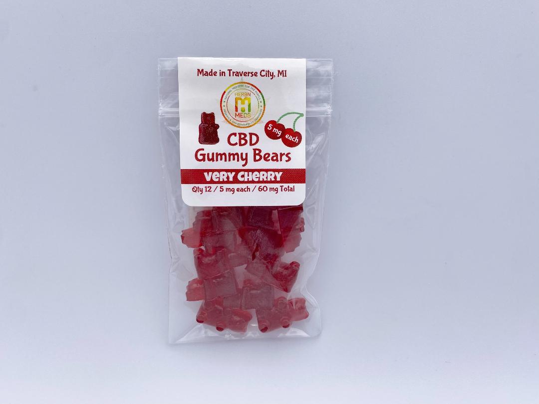Sample Pack Cherry CBD Gummy Bears 5 mg each - 12 Bears - Buy Online $10.00