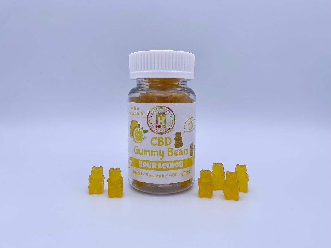 Sour Lemon CBD Gummy Bears 5 mg each - 80 Bears - Buy Online $60.00